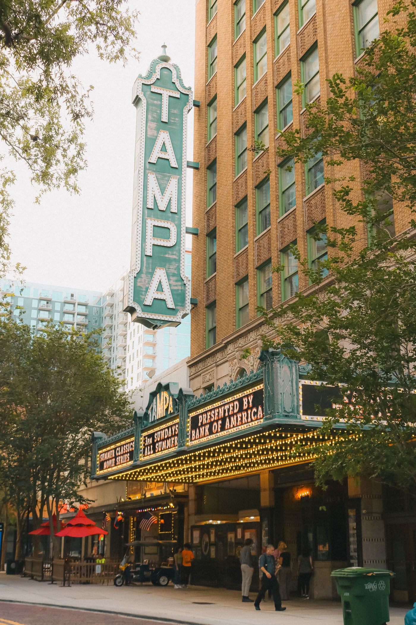 The Tampa Theatre vertical sign and marquee on Franklin Street, downtown Tampa